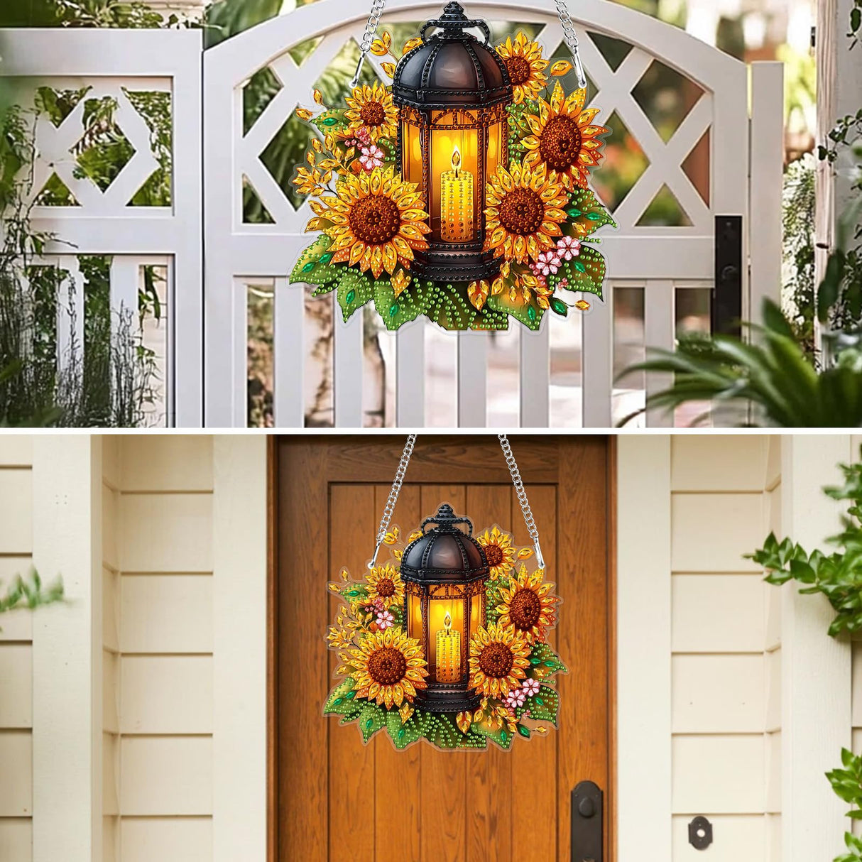 MXJSUA Lantern Sunflowers Special Shaped Hanging Diamond Painting Art Kits for Adults, Crystal Rhinestone Acrylic Gem Art Pendant Ornaments Kit for Home Decoration and Gift MXJSUA