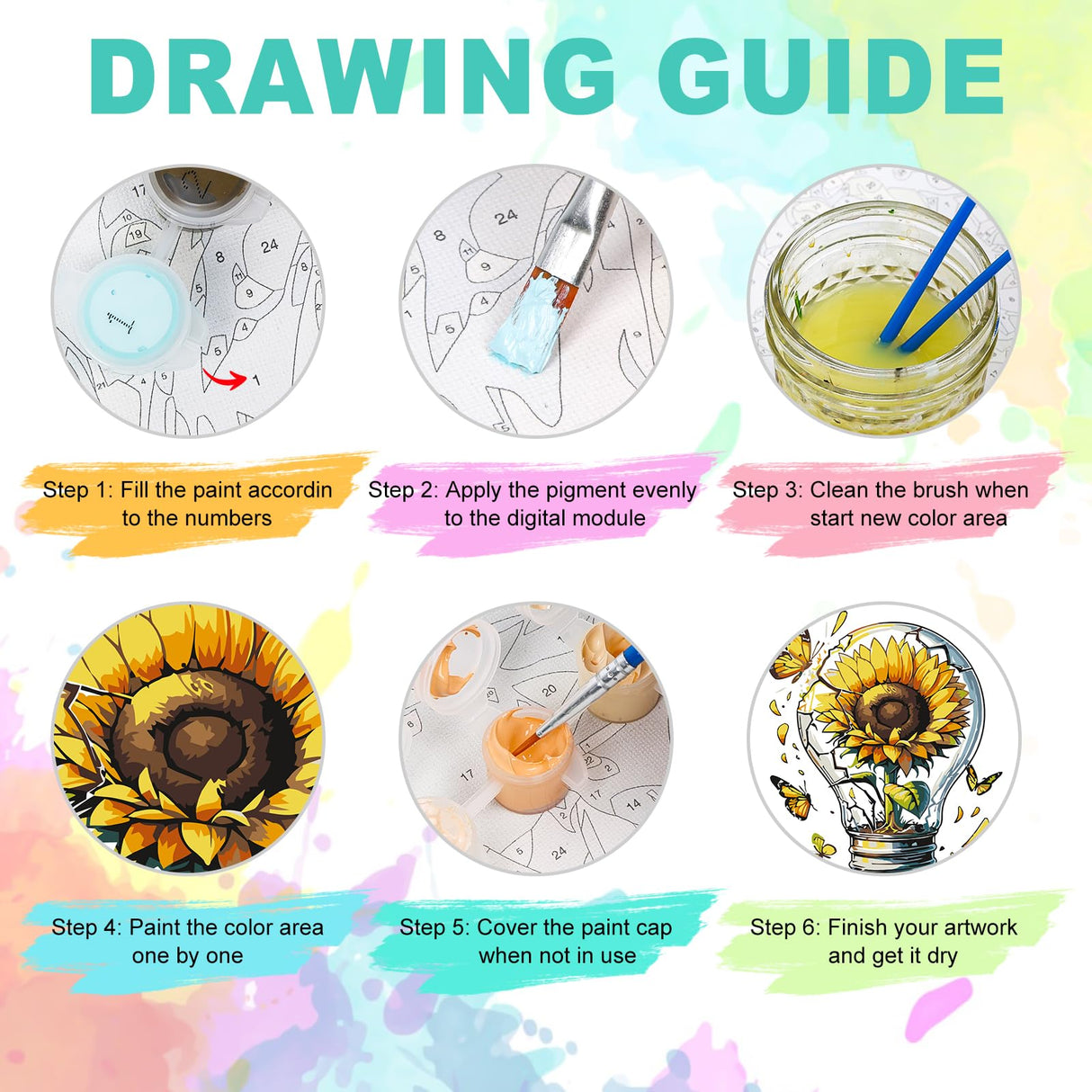 Framed Paint by Numbers Kit for Adults Beginner, Sunflower Easy Paint by Number Kits on Canvas Framed, Butterfly DIY Acrylic Oil Painting by Numbers with Frame for Gift Home Decor 10 x 10 inch GEEHEIY