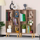 5 Cube Small Bookshelf,3 Tier Mid-Century Modern Bookcase with Legs,Wood Kids Bookshelves Storage Organizer Shelf,Free Standing Narrow Book Shelves,Oak Grey Corner Bookcases for Bedroom,Living Room LEYAOYAO