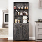 DWVO 67" Tall Wine Bar Cabinet for Liquor and Glasses, Farmhouse Kitchen Cabinet Coffee Bar with Adjustable Shelves, Open Storage Shelves, Buffet Kitchen Cabinet for Dinning Room, Kitchen, Rustic Oak DWVO