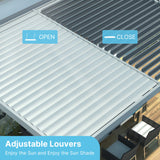 PATISOL Louvered Pergola Against The Wall Outdoor Patio 13'x10' Full Aluminum Pergola Wall Mounted Attached Adjustable Roof Hardtop Rainproof Gazebo for Deck Garden Yard Beach (Grey) Patisol