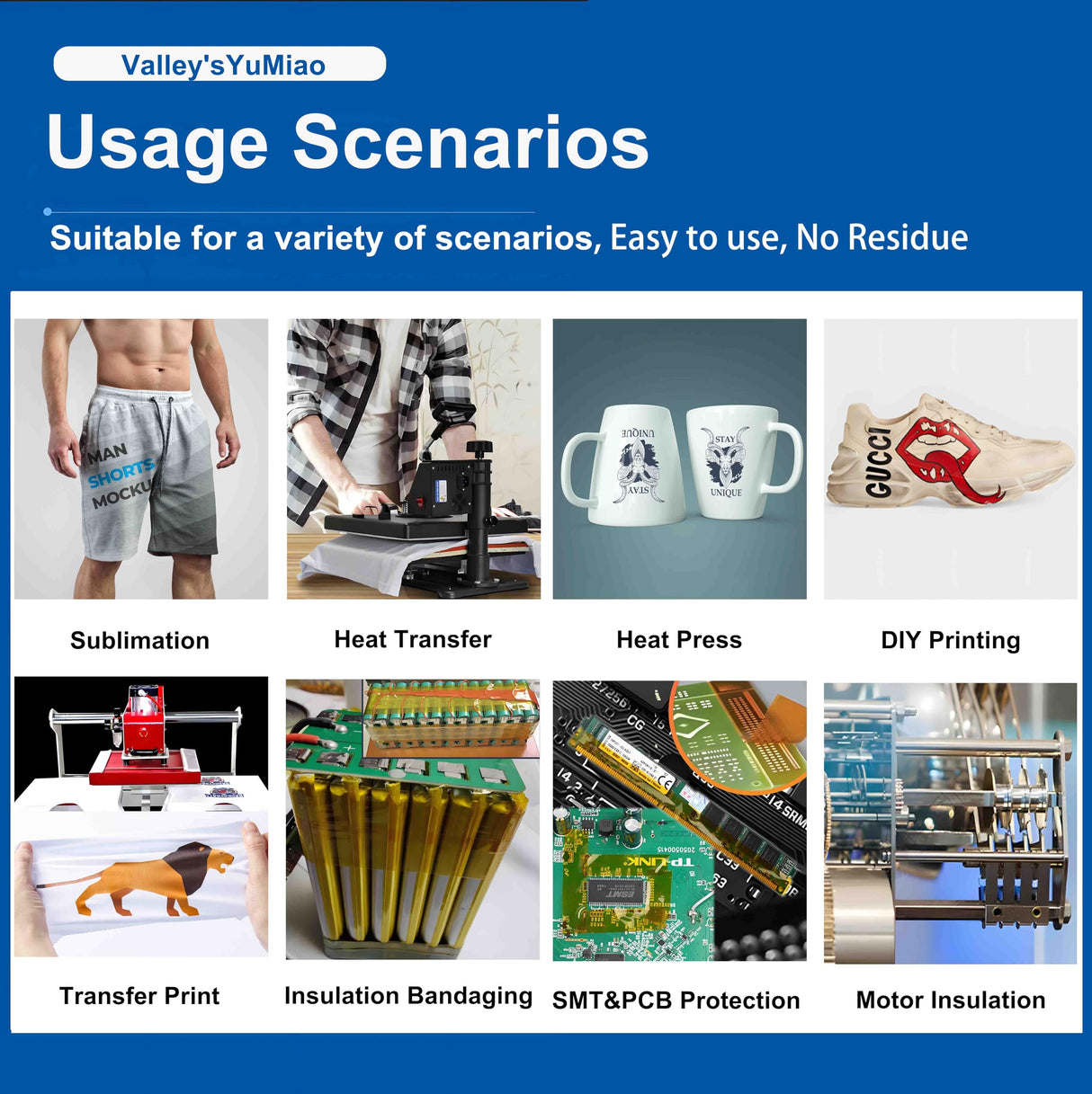 Valley'sYuMiao 4Rolls,10mm×108ft, Heat Transfer/Resistant Tape, Sublimation Tape for Transfer/Resistant, Heat Vinyl Press Tape, Polyimide Tape, No Residue, Total 432fts, Max Temp 500℉/260℃/533K Valley'sYuMiao