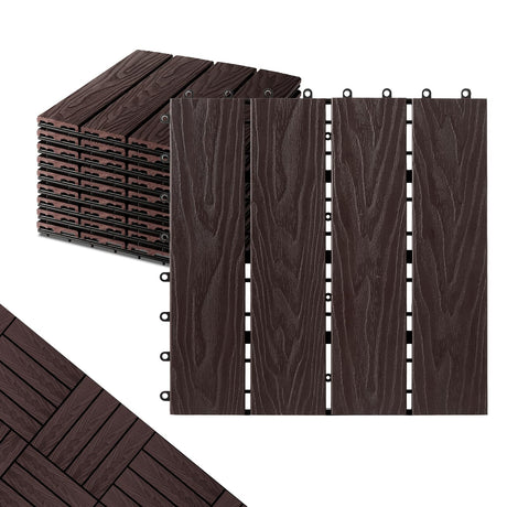 ShunHong Polymer Composite Interlocking Deck Tiles Outdoor,12x12 Composite Decking Boards for All Weather Use,Waterproof, Poolside,Balcony,Patio(9Pcs,Coffee,9 sqft) ShunHong