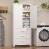 Kubohogar 75" Kitchen Pantry Cabinet with 3 Drawers, Metal Storage Cabinets with Doors and Adjustable Shelves, Tall White Pantry for Dinning Living Room Kubohogar