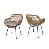 Christopher Knight Home Rodney Indoor Woven Faux Rattan Chairs with Cushions (Set of 2), Light Brown and Beige Finish Christopher Knight Home