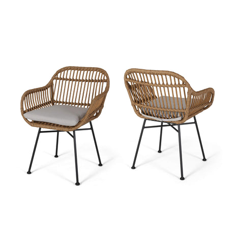 Christopher Knight Home Rodney Indoor Woven Faux Rattan Chairs with Cushions (Set of 2), Light Brown and Beige Finish Christopher Knight Home