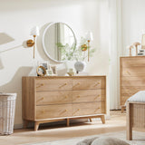 RedLemon 6 Drawer Dresser, 54" Wide Mid Century Modern Chest of Drawers, Beveled Profile Design, Wood Drawer Organizer for Bedroom, Living Room, Hallway, Natural Oak Color RedLemon