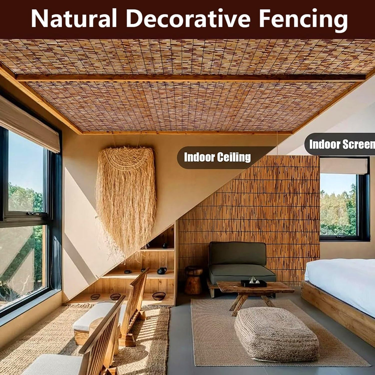 Natural Reed Fencing Rolls, Decorative Bamboo Fencing 2ft 3ft 4ft 5ft 6ft High Roll Reed Screen Curtain, Bamboo Fencing for Outdoor Balcony Patio Garden Backyard Privacy(H0.61xL5m/H2xL16.4ft) JixCJHj