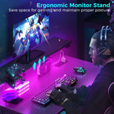 SEVEN WARRIOR Gaming Desk with LED Lights & Power Outlets, 31.5" Computer Desk with Monitor Shelf, Home Office Desk with Cup Holder and Headphone Hook, Ergonomic, Carbon Fiber Surface Black SEVEN WARRIOR