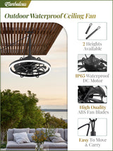 Fanbulous Outdoor Ceiling Fans with Light for Patios, 20" Weatherproof Plug in Ceiling Fan, Gazebo Fan Remote&APP Control, 3CCT Dimmable,Caged Ceiling Fan with Hanging Hook for Porch, Pergola,Canopy Fanbulous