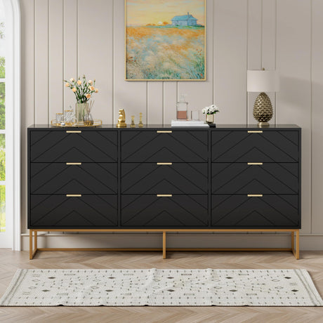 Scurrty 59" Large Chest of Drawers, Storage Cabinet 9 Drawer Dresser with Lines, Black Dressers with Storage,Dressers for Living Room, Bedroom Scurrty
