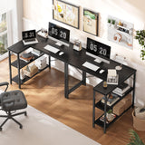 Huuger L Shaped Desk, 39 Inches Computer Desk with Reversible Storage Shelves, Gaming Desk, Corner Desk Home Office Desks, Writing Desk Study Desk with Metal Frame, Black Huuger