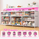 EnHomee 55" W White Dresser for Bedroom with 10 Drawers Long Dressers & Chests of Drawers with LED Lights & Power Outlets Large Dresser for Bedroom Dresser for Closet, Hallway, Metal Frame, White EnHomee