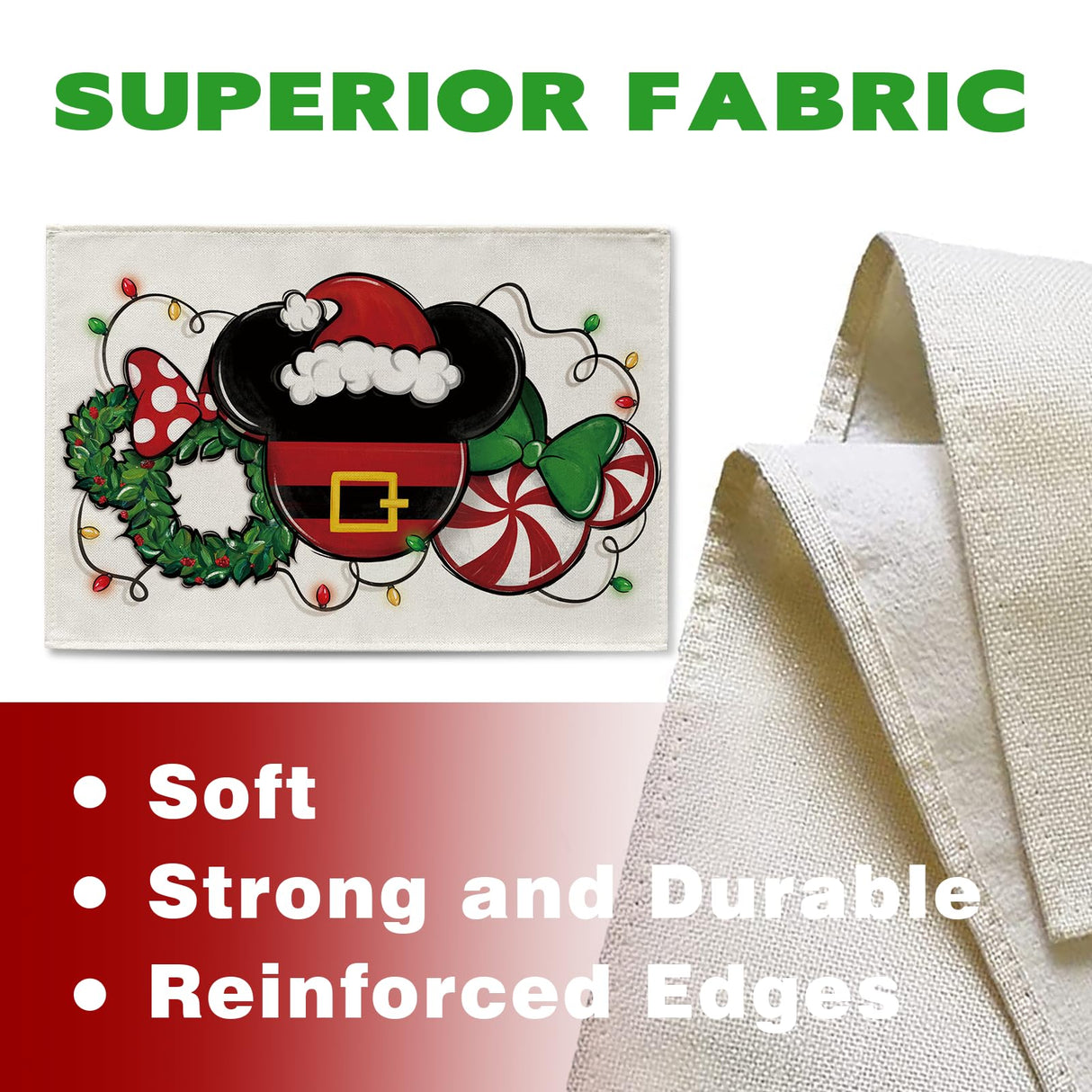 Croar Christmas Santa Placemats Set of 4, Xmas Wreath Peppermint Candy Dining Place Mats Table Decor, Winter Funny Holiday Home Kitchen Decoration 12 x 18 Inch Croar