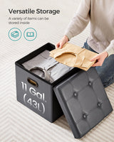 SONGMICS Mazie Collection - 15 Inches Ottoman with Storage, Footstool, Storage Ottoman with Metal Grommet Handles, Load 660 lb, for Dorm, Living Room, Bedroom, Synthetic Leather, Dark Gray ULSF030G01 SONGMICS