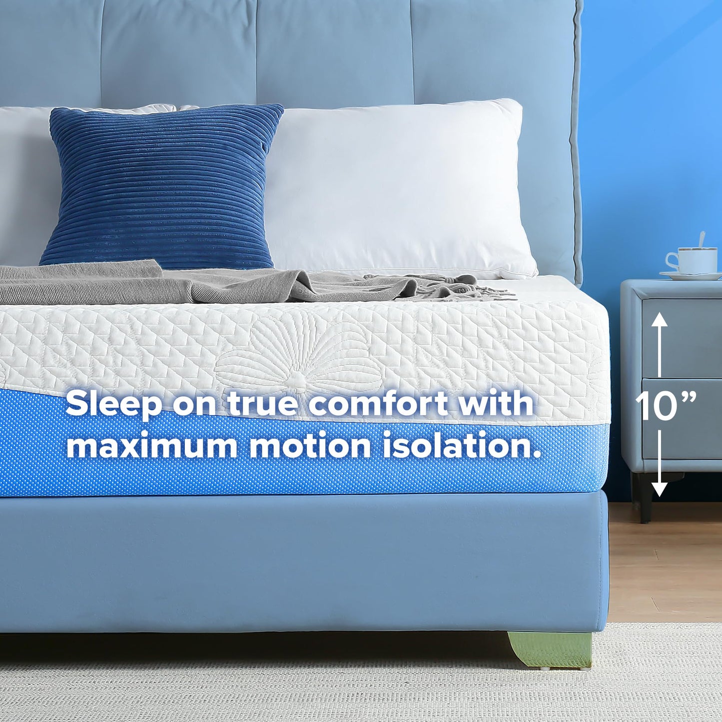 Olee Sleep King Mattress, 10 Inch Gel Memory Foam Mattress, Gel Infused for Comfort and Pressure Relief, CertiPUR-US Certified, Bed-in-a-Box, Medium Firm, Blue, King Size