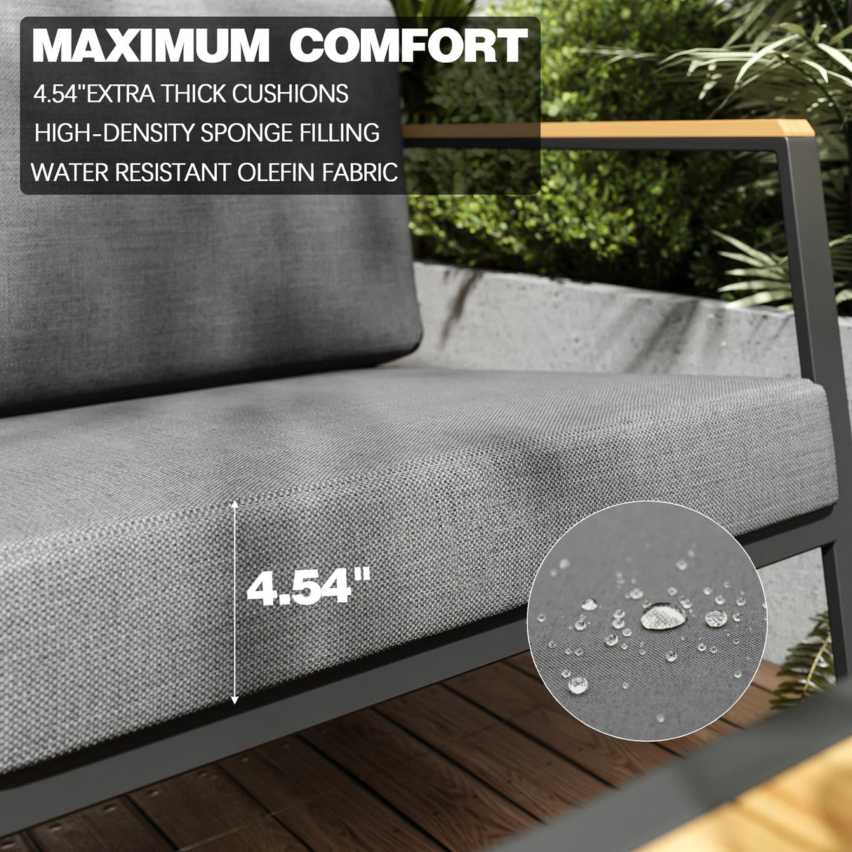 Vimstora 4 Pieces Aluminum Outdoor Patio Furniture Set with Thicken Cushions&Sturdy Table, Modern Patio Conversation Sets Sofa for Balcony, Garden, Deck & Porch Vimstora