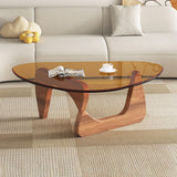 Mid-Century Modern Coffee Table - Triangle Glass Top Natural Wood Base Triangle Coffee Table for Living Room Patio Office Abstract End Tables (Walnut/Brown, Large 45 * 32.3 * 15.7) PRITIY