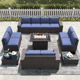 LayinSun 13 Pieces Outdoor Patio Furniture Set with 44" Fire Pit Table Brown Rattan Sectional Sofa Conversation Sets LayinSun