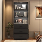 chartustriable 79" Tall Display Cabinet with LED Sensor Light & Pop-up Glass Doors & Drawers, Modern Bookcase Curio Storage Cabinet for Bedroom, Living Room, Office, Black chartustriable
