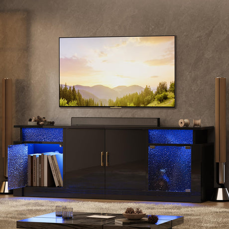 Bestier TV Stand for 55 65 inch TV, LED Entertainment Center with Storage Cabinets & Adjustable Shelves, Modern TV Console with Acrylic Door, TV Stands for Living Room Bedroom (Glossy Black) Bestier