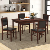 POWERSTONE Farmhouse Wood Dining Table Set for 4, Space-Saving Kitchen Table 4 Chairs Paded PU Leather, Rectangular 5 Piece Dining Table Set 4 Rubberwood Legs Chairs for Kitchen Indoor Dinner (Brown) POWERSTONE