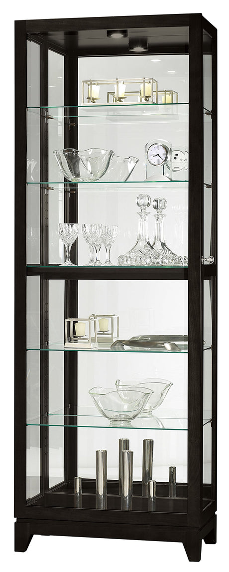 Howard Miller Luke IV Curio Cabinet - Heighted Showcase Black Finish Beveled Glass Door Adjustable Shelves Illuminated Interior Lightning Perfect for Living Room Office and Room Decor Howard Miller