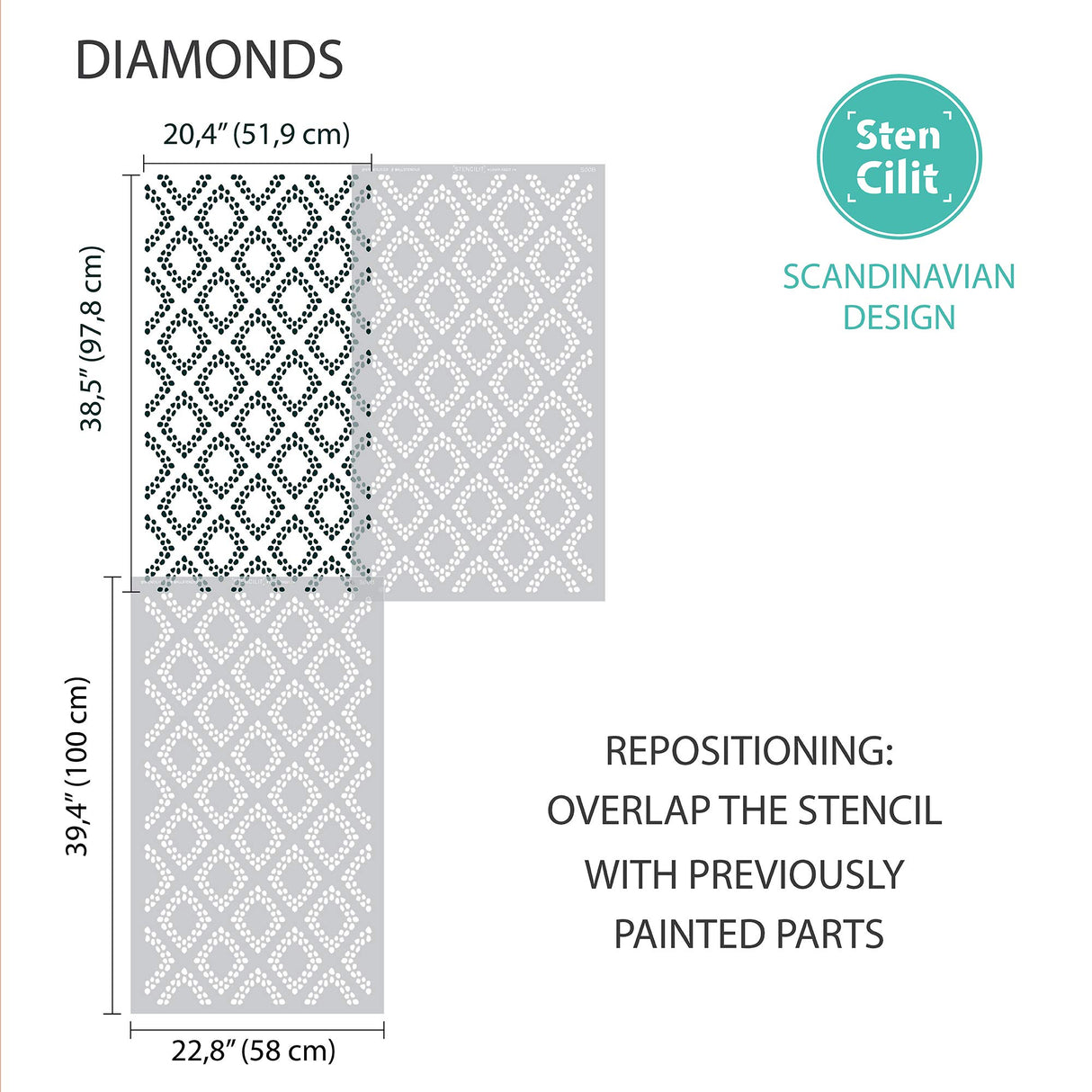 STENCILIT® Diamonds Wall Stencil for Painting - Large 24 x 39 in, Geometric Wall Stencils for Painting Large Pattern, Scandinavian Wall Stencil STENCILIT