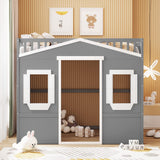 VilroCaz Stylish Gray and White Full Size Loft Bed with Safety Guardrail and Playhouse Design VilroCaz