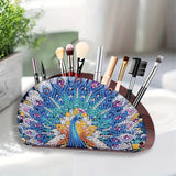 DoxQcs Wooden Half Moon Storage Box, DIY Diamond Art Painting TV Remote Box, Home Decorative Storage Boxes for Pen Phone Cosmetics Office Supplies-Peafowl DoxQcs