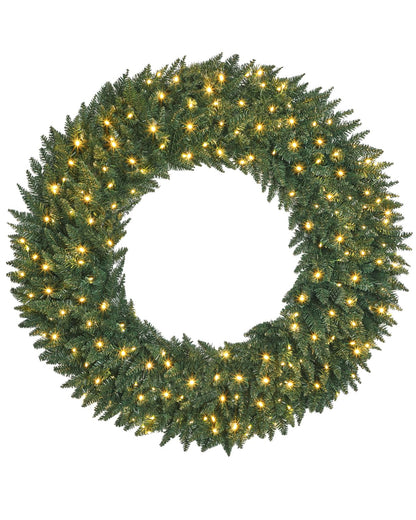 OasisCraft 48" Large Artificial Pre-Lit Fir Christmas Wreath with 200 LED Lights, 540 PVC Branch Tips, Holiday Decoration for Door, Plug-in