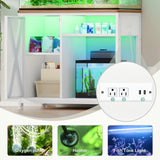 YITAHOME Fish Tank Stand with Power Outlets & LED Light, 40-50 Gallon Metal Aquarium Stand with Cabinet for Fish Tank Accessories Storage for Turtle Tank, Reptile Terrarium, 660LBS Capacity, White YITAHOME