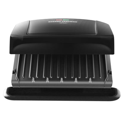 George Foreman 4-Serving Removable Plate Electric Grill and Panini Press, George Tough Non-Stick Coating, Drip Tray Catches Grease, Black