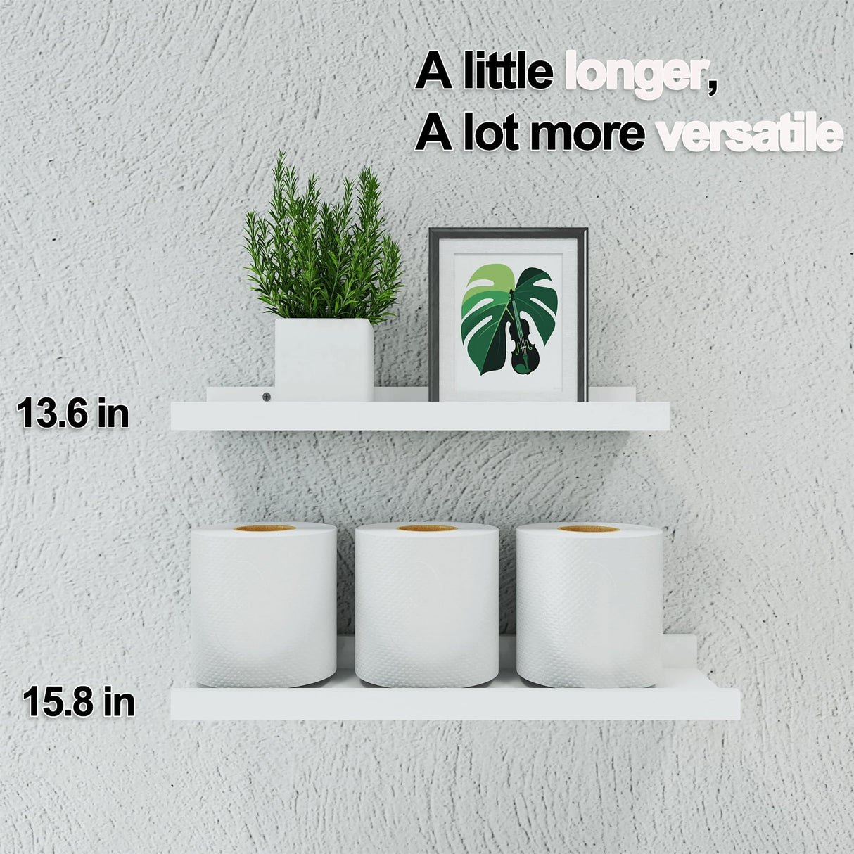 Solrot White Floating Shelves for Wall Decor, Wall Mounted Wood Storage Shelf for Bedroom, Living Room, Bathroom, Kitchen, Nursery, Display Picture Ledge Shelf with Lip Set of 2-14 Inches, White Solrot