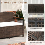 RELAX4LIFE Wicker Outdoor Storage Bench - Rattan Deck Box w/Protective Liner for Patio Furniture Pillows, Pool Supplies & Garden Tools, Porch Loveseat with Seat Cushion, Acacia Wood Armrests RELAX4LIFE