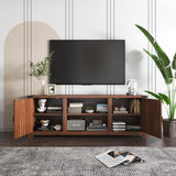 YESHOMY Modern Farmhouse TV Stand with Two Barn Doors and Storage Cabinets for Televisions up to 65+ Inch,Entertainment Center Console Table,Media Furniture for Living Room,58 Inch, Walnut,YH-TS103DWA YESHOMY