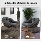 Outdoor Patio Rocking Chair, Oversized Papasan Chair with Cushion and Frame, Comfy Rattan Wicker Egg Chairs Indoor, Modern Lounge Rocker for Front Porch Living Room Bedroom (Dark Grey, Set of 1) SLEERWAY