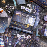 icceemee Scrapbooking Supplies Kit, Blue Starry Sky Scrapbooking Kit for Bullet Junk Journaling, Stationery, A6 Grid Notebook, Floral DIY Note-Taking Supplies, Birthday Craft Gift for Teen Girls icceemee