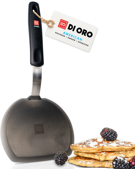 Silicone Turner Pancake Spatula - Nonstick Cookware Safe 600°F Heat-Resistant Flexible & Thin Cooking Flipper for Eggs - Reinforced Stainless Steel Core - BPA Free & Dishwasher Safe by DI ORO di Oro Living
