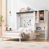 LUMISOL Full Size Murphy Bed with Sofa Couch, Combo Wall Bed with Storage Cabinet and Desk, Fold up Bed, Space-Saving Foldable Design, White LUMISOL