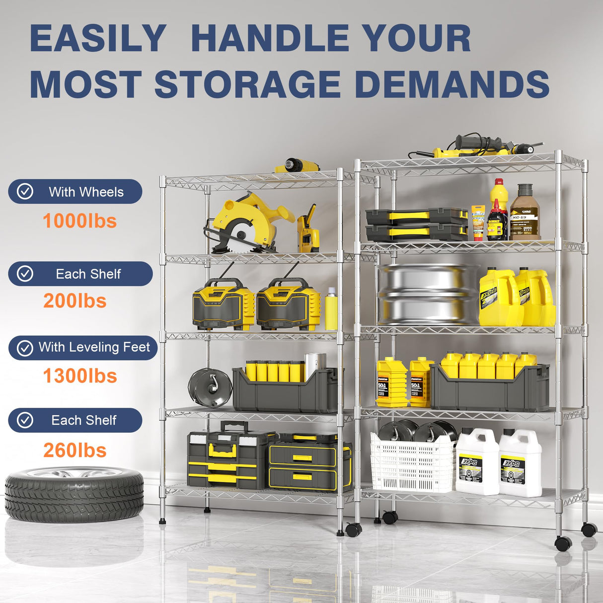 VANZBON 5-Tier Heavy Duty Metal Shelf,Chrome Wire Shelving Unit 35" Wx18 Dx71 H,Height Adjustable Storage Wire Shelves with Lockable Wheels for Garage,Kitchen,Office,Bathroom,Studio VANZBON