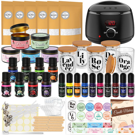 Candle Making Kit for Adults - 43 PCS Complete DIY Candle Making Supplies, Include Wax Melter, 1500G Soy Wax Beeswax, 8 Scents, 10 Dyes, 10 Jars, 20 Wicks & More - Great for Beginner, Home Decoration Candle Aider