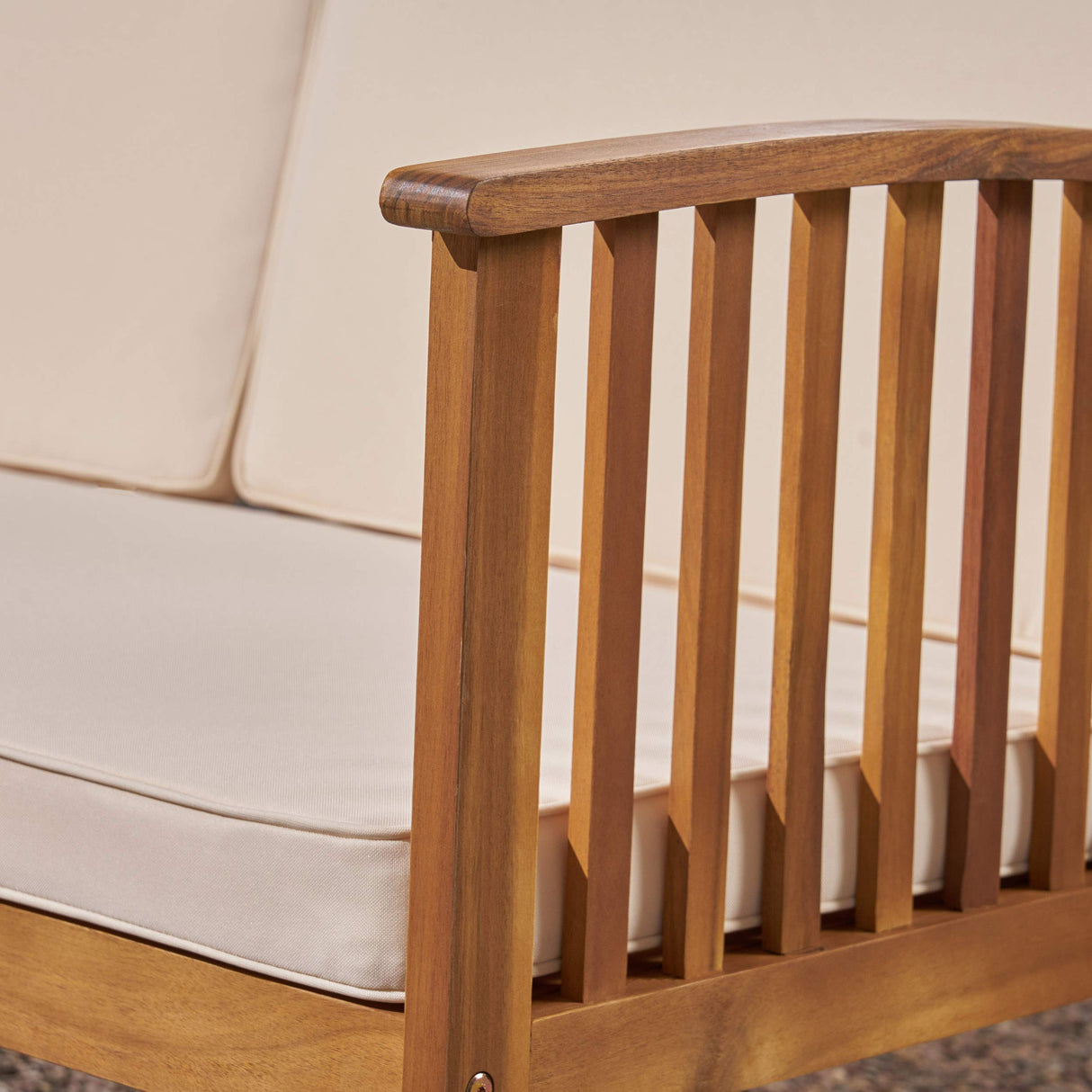 Christopher Knight Home Breenda Outdoor Acacia Wood Sofa with Cushions, Teak Finish, Cream Christopher Knight Home