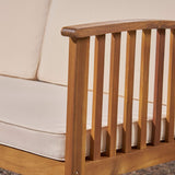Christopher Knight Home Breenda Outdoor Acacia Wood Sofa with Cushions, Teak Finish, Cream Christopher Knight Home
