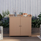 Rattan Outdoor Storage Cabinet, Large Space Potting Bench with Waterproof Metal, Plate Garden Table for Outdoor Storage and Gardening JFHID
