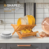 Dish Drying Rack - Collapsible 2-Tier Bamboo Dish Drainer Kitchen Plate Rack for Kitchen Countertop - Foldable & Compact for Space-Saving Storage Bambüsi