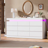 Garvee 9 Drawer Dresser for Bedroom - 63” Wide Chest of Drawers with LED Light and Charging Station, Large TV Stand Multi-Function Home Organizer for Living Room, Entryway, Hallway, White Garvee