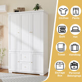 LABROSKIA Armoire Wardrobe Closet with 3 Drawers: 74" White Wardrobe Closet with 3 Doors, Large Wardrobes Closets for Hanging Clothes, Bedroom Armoires and Wardrobes LABROSKIA