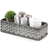 [Larger Compartments] Toilet Tank Topper Paper Basket - Multiuse Hand Woven Plastic Wicker Basket with Divider for Organizing, Rustic Farmhouse Bathroom Decor, Countertop Organizer Storage, Grey AOZITA