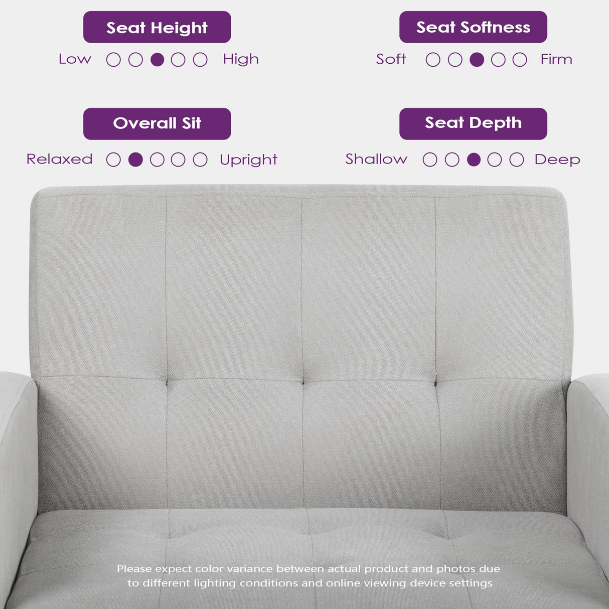 TYBOATLE Sofa Couch, Living Room Furniture Sectional Sofa Sets 3 Pcs, Tufted Mid-Century Loveseat w/USB, Cupholders & Comfy Single Sofa for Small Space, Apartment, Office (Light Grey) TYBOATLE